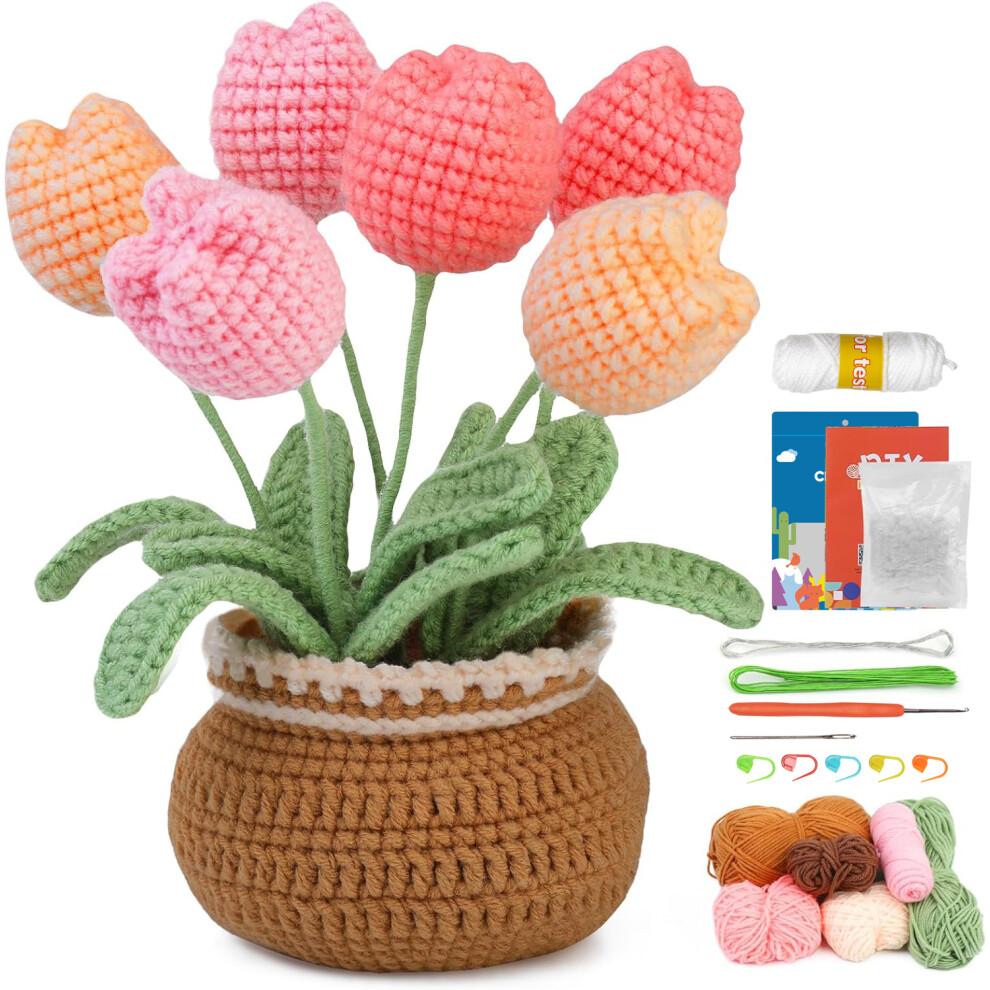Hochwertiges Häkel-Set, Handgestrickter Sonnenblumenstrauß mit vollständigem Lernmaterial und Werkzeugen, Künstliche Sonnenblume DIY für Anfänger, Weit verbreitet