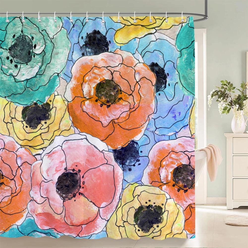 Beautiful Flower Shower Curtains Watercolor Flowers Floral Home Decoration Curtain for Bathroom Polyester Fabric Bath Curtain