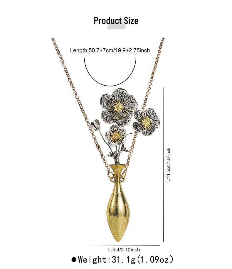 Exaggerated Floral Vase Pendant Necklace with Alloy Collarbone Chain