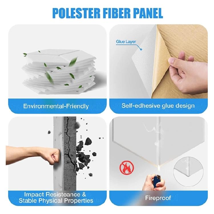 12PCS Sound Absorbing Wall Panels Polyester Texture Hexagonal Soundproof Foam Panels for Bedroom Music Room Decorations