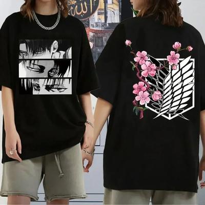 Japanese Anime Attack On Titan Printed Men's T-shirts Women's Summer Cotton Short Sleeve Tops Oversized Trendy T-shirts