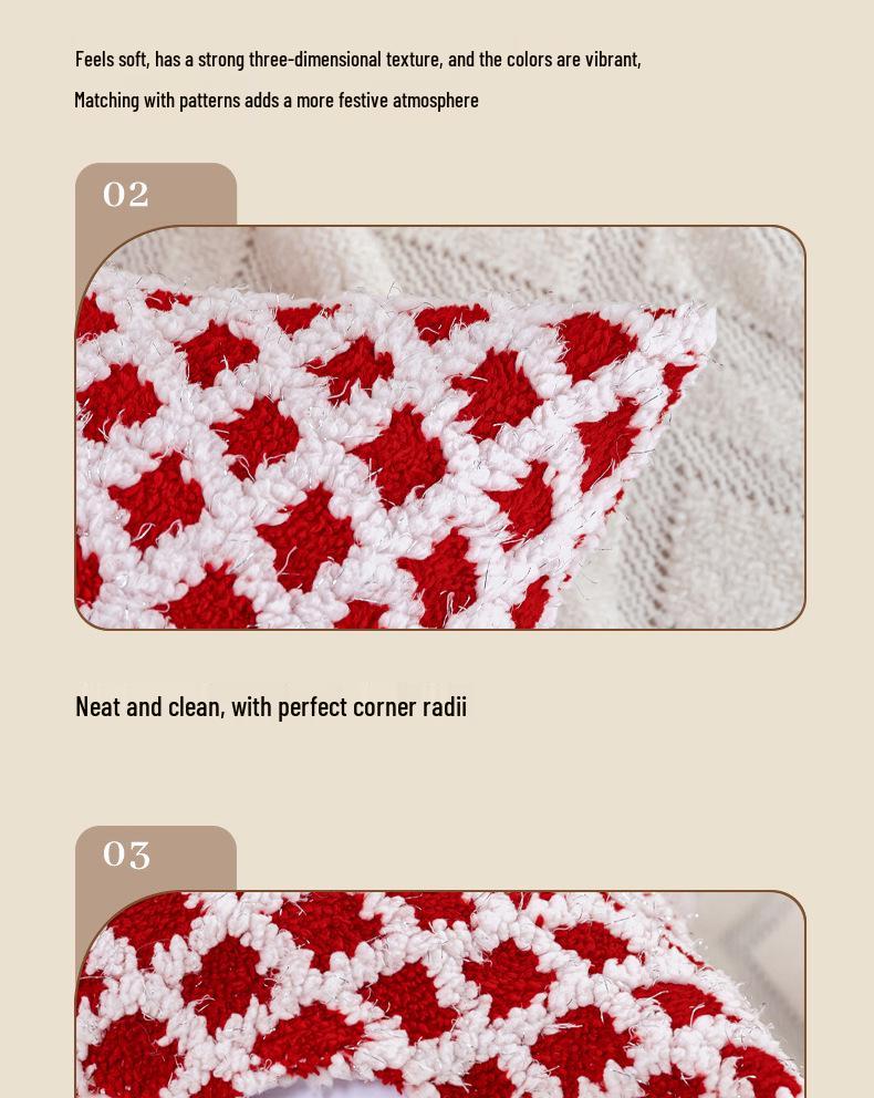 Diamond Check Jacquard Plush Christmas Pillowcase - Decorative Cushion Cover for Living Room, Bedroom, Sofa