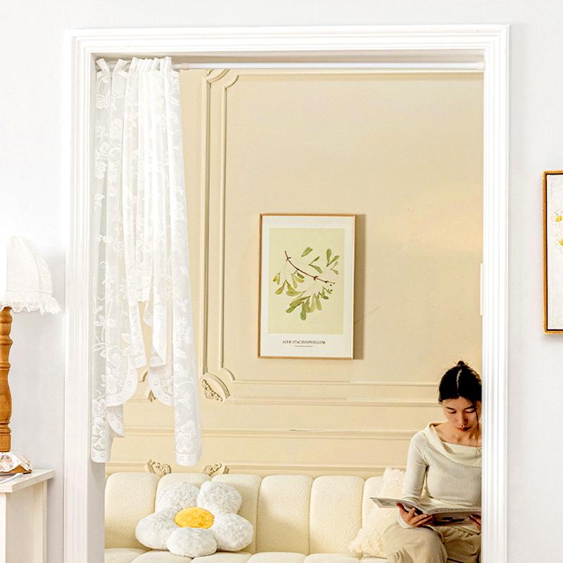 1 buc. Perdele Scurte Transparente cu Broderie din Dantelă, Top cu Buzunar pentru Galerie, Draperii de Fereastră, Gaze Triunghiulare, Decor Acasă, Stil Rustic, Flori Jacquard