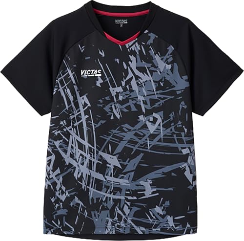 VICTAS Table Tennis Uniform, J.T.T.A (Japan Table Tennis Association) Approved, Sweat-wicking, Quick-drying, Unisex, Streak Game Shirt, Black, Size L,