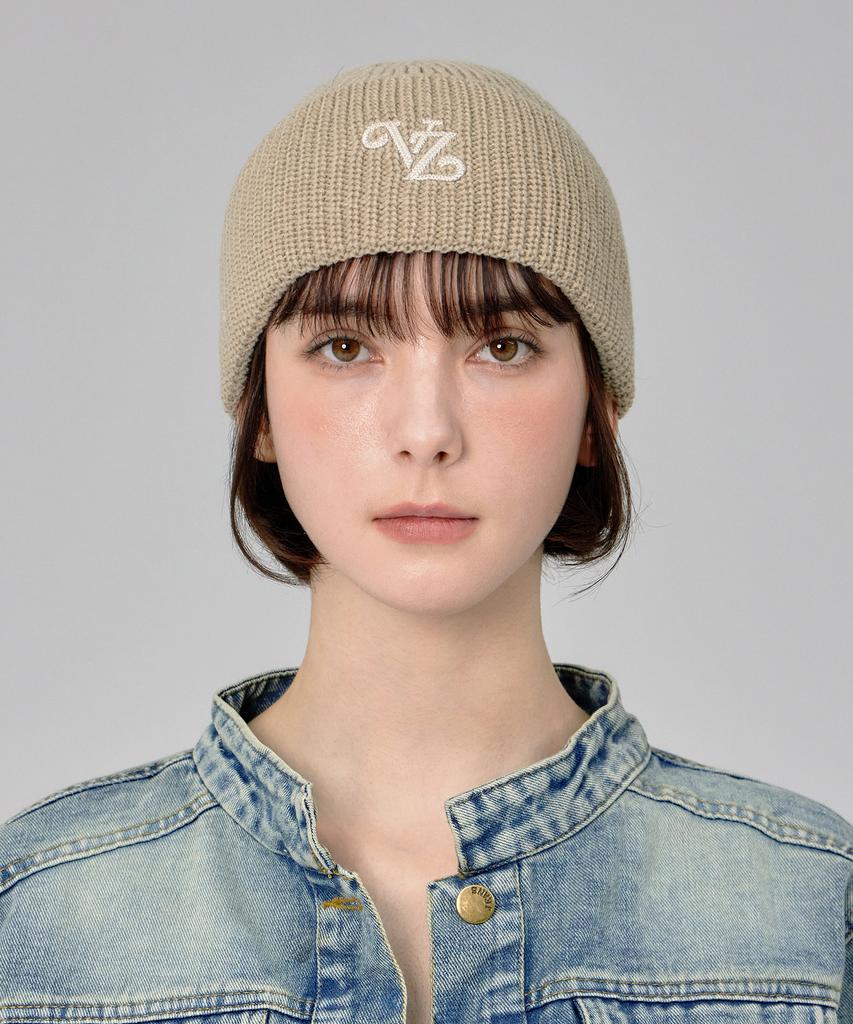 Bajal Leaf Vz Logo Washed Beanie Beige