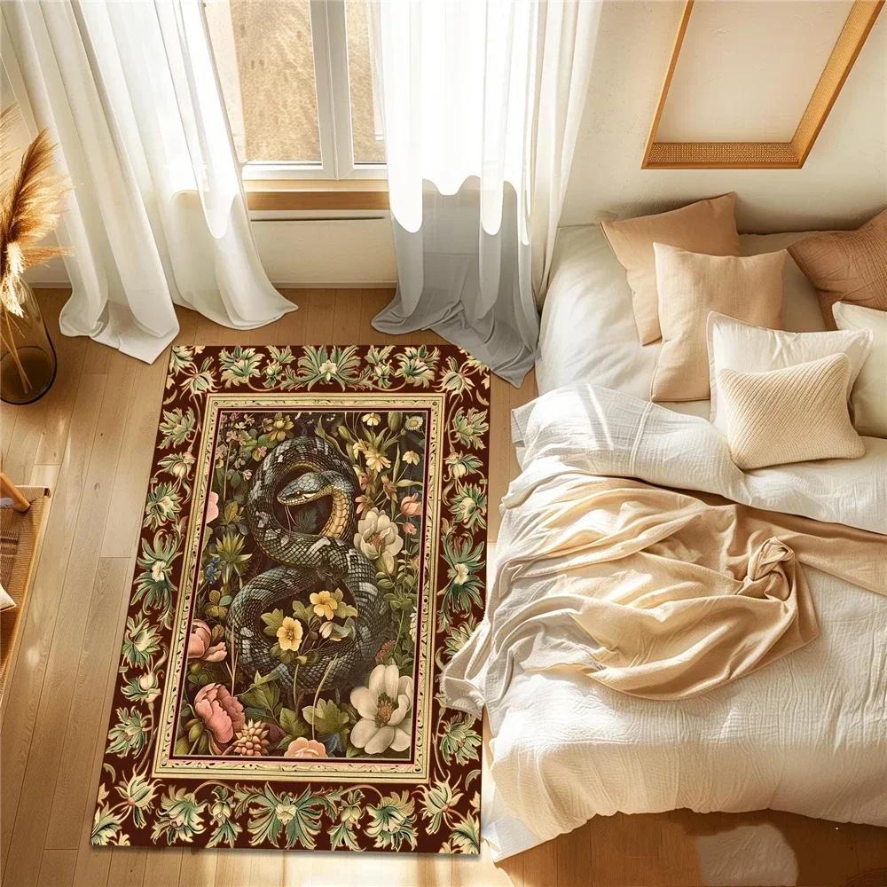 Teppiche mit Schlangen-Tiermuster Teppiche mit Schlangenmuster Klassischer Gothic-Teppich Rutschfester Waschbarer Bodenteppich für Wohnzimmer Schlafzimmer