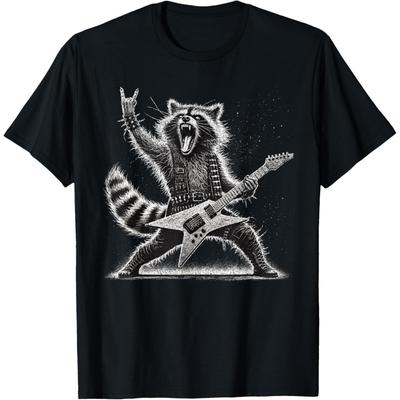 Retro Raccoon Rock Music Gift Men Kids Women Funny Raccoon T-Shirt