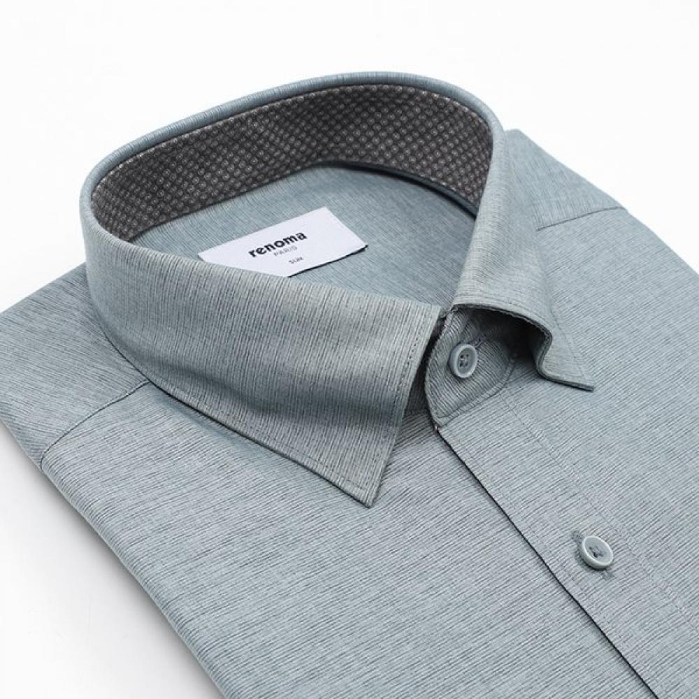 Renoma Slim Fit Cotton Polyester Blend Wrinkle Resistant Snap Collar Long Sleeve