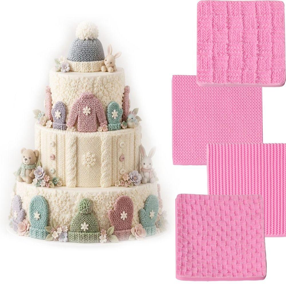 4PCS Silicone Fondant Impression Mat Knitted Texture Knitting Texture Mold Cupcake Decorating