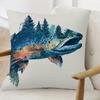 1Pc Short Plush Decorative Pillowcase, Trout Print Single-Sided, 18X 18 Inches For Sofa, Living Room Bedroom Office Home Dcor (