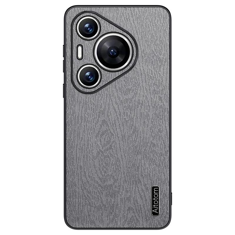 

For Huawei Pura 70 Pro/Pura 70 Pro+ Anti-Scratch Case Wood Texture PU Leather+PC+TPU Phone Cover Grey