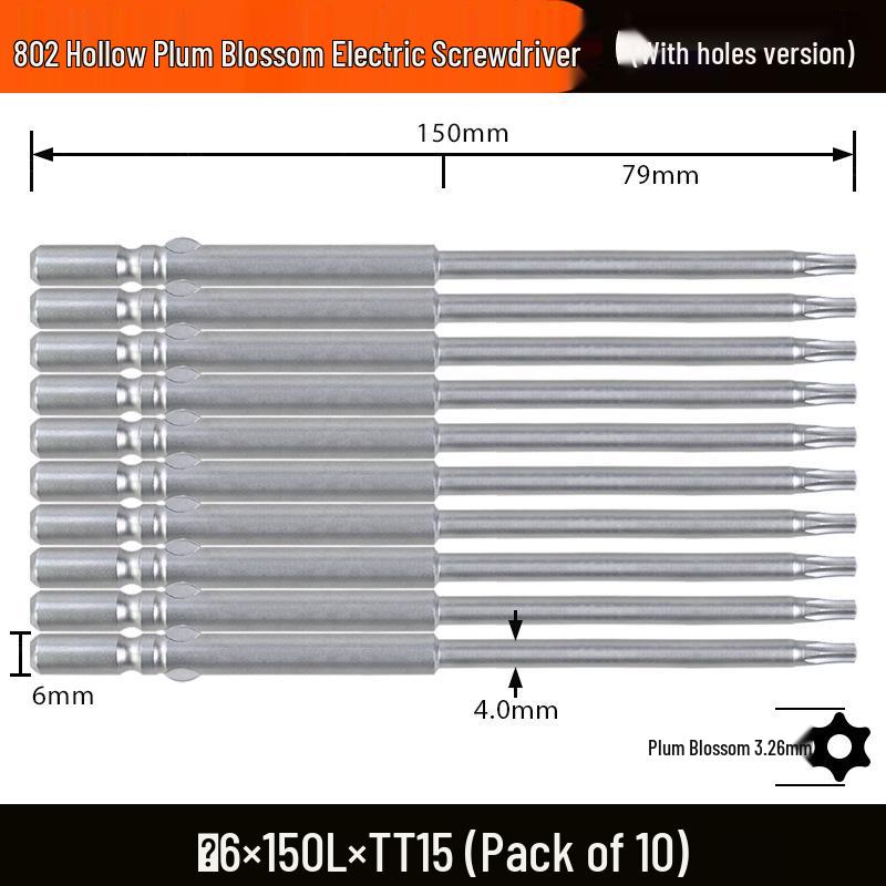 Nigao S2 802 Torx Electric Screwdriver Bit, 6mm Round Shank with Hole