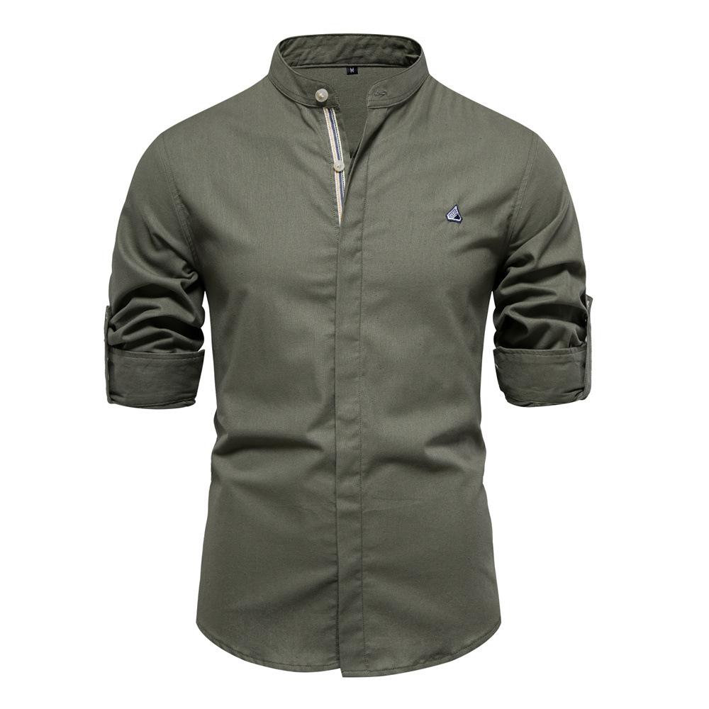 

Весна-лето Тонкая рубашка мужская хлопковая повседневная система на каждый день XL армия зеленый