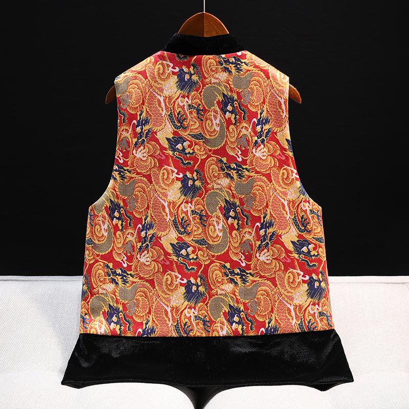 Autumn and Winter Chinese Style Festive Stand-up Collar Vest with Cotton Thickened Half-sleeved Jacket
