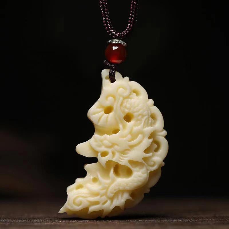 Dragon and Phoenix Ivory Nut Pendant Necklace - Versatile and Auspicious Valentine's Day Gift for Couples