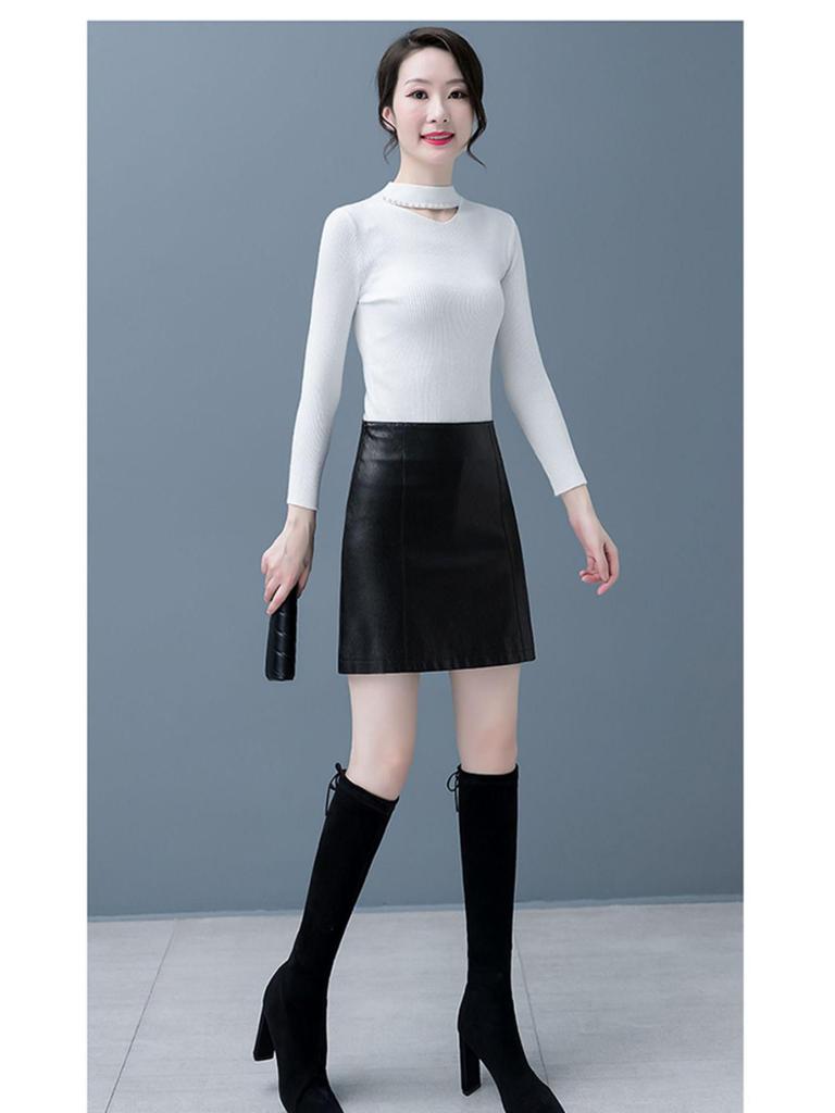 2025 New Coffee-Colored Women's Petite Leather Half-Skirt – Autumn/Winter Slimming Hip-Hugging Short Skirt for Commuting