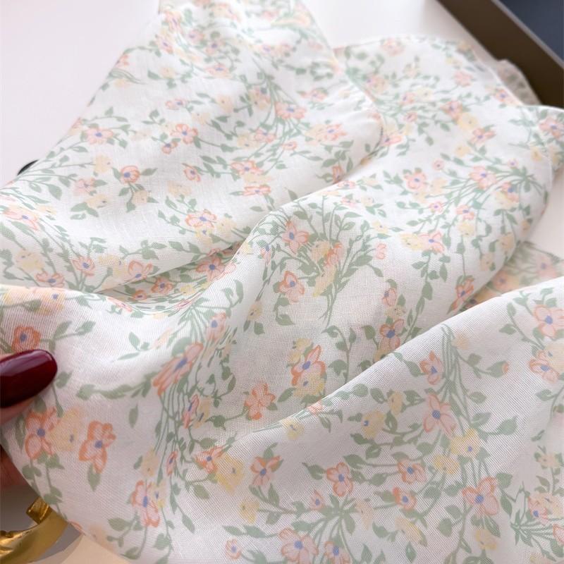 2025 Korean Version Cotton Linen 50 Small Fresh Fashionable Printed Square Scarf Silk Decoration Spring Summer Sun Protection