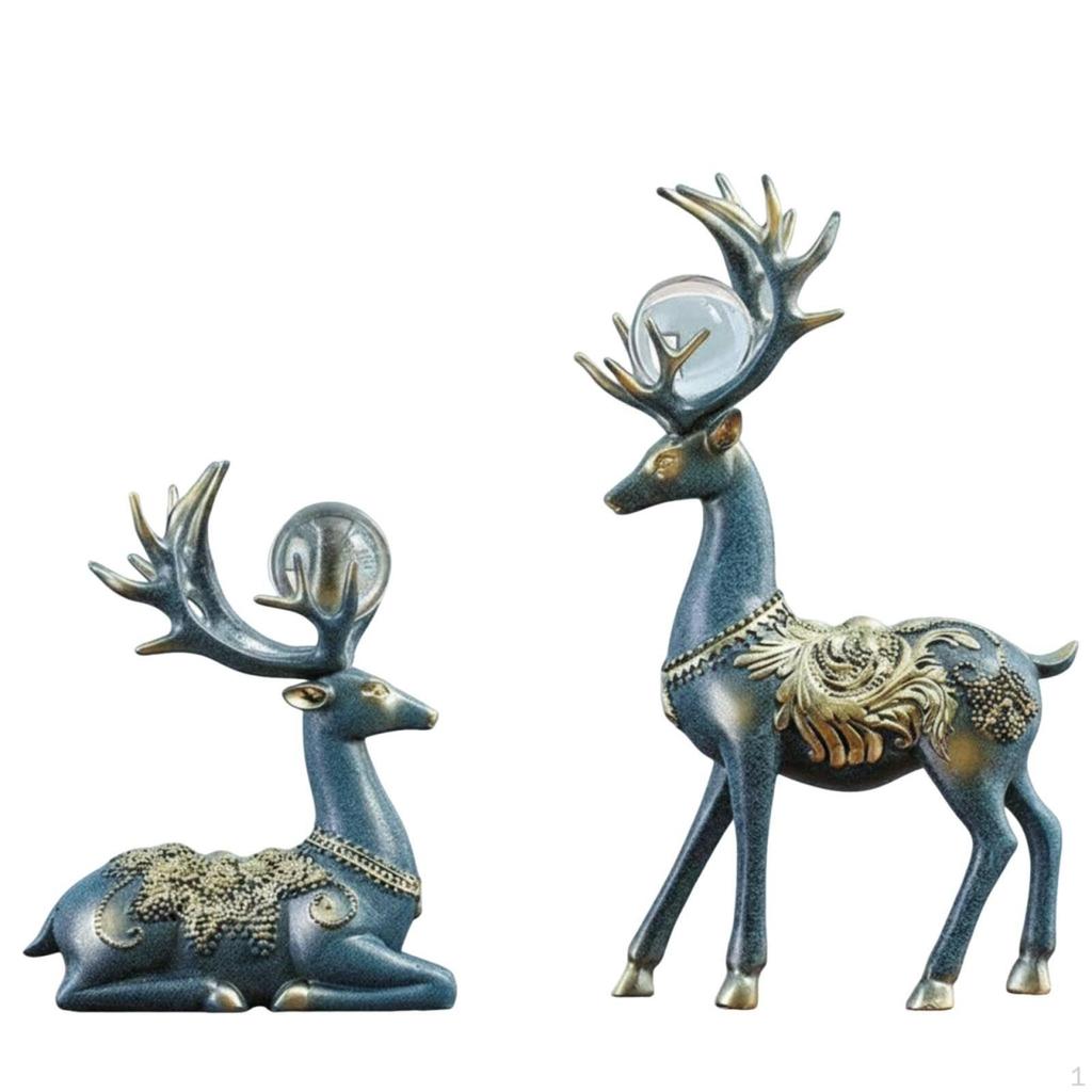 Auspicious Deer Sculpture Housewarming Golden Offering Ornament Ornate Home Decor Decoration