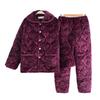 Three-Layer Fleece-Lined Quilted Winter Pajama Set for Elderly Women - Warm Coral Fleece Home Wear & Outerwear