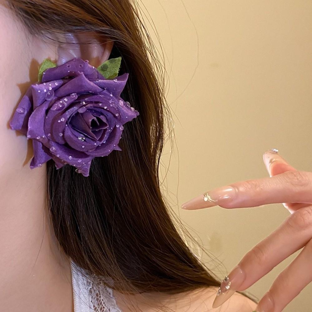 Solid Color Rose Flower Earrings French Style Drop Earrings Fresh Floral Stud Earrings  Beach