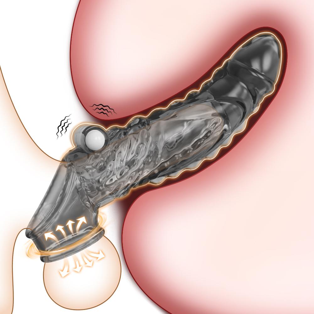 Vibrator Reusable Penis Sleeve Flexible Glans Penis Enlarger Extender Delay Ejaculation Cock Ring Adult Sex Toys for Men Couples