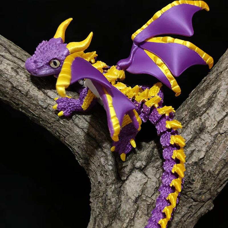 3D Printed Large Double-Horn Demon Flying Dragon with Wings Multi-Jointed Flexible Movable Children's Toy Big Horn Dragon Ornament