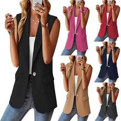 Frühling/Sommer Polo-Kragen Anzugweste Damenstil Pendler Ärmellose Strickjacke Tanktop Damen