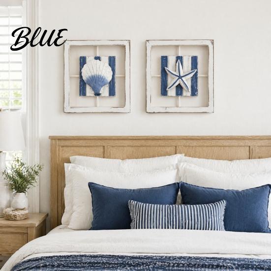 American Country Home Art 3D Beach Wooden Frame Wall Art  Coastal Style Starfish/Conch/Shell Decor  Ocean House Ornaments Inspired Mount Decor