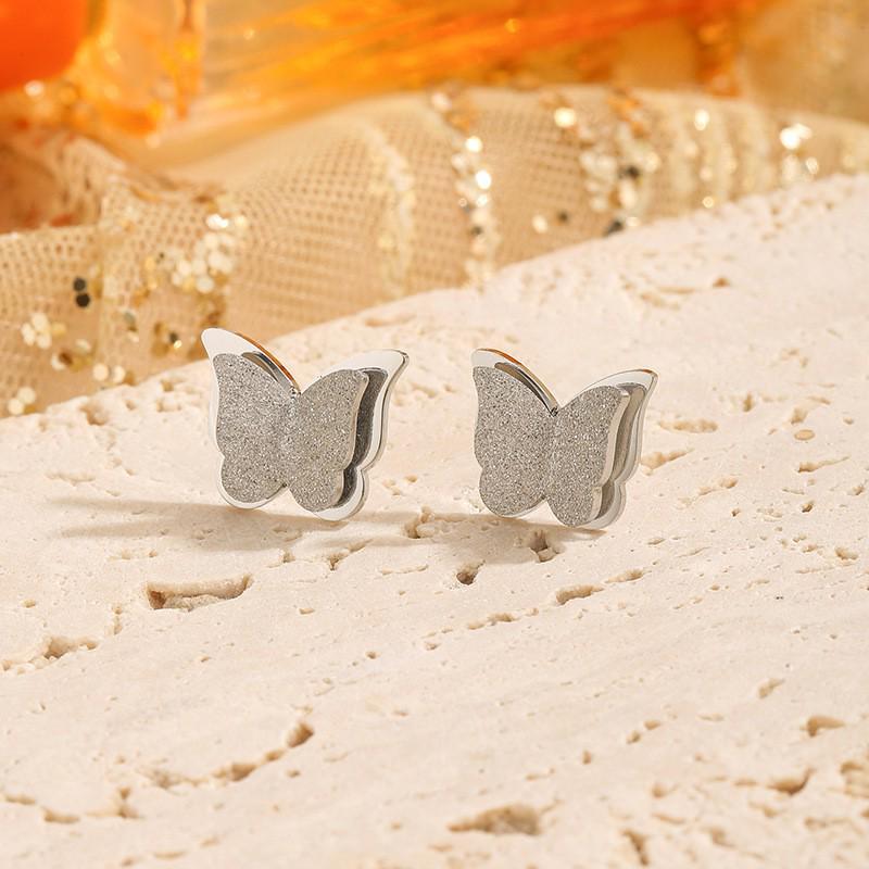 Butterfly Earrings for Women, Non-fading Titanium Steel, Double-layer 3D Design, Simple & Exquisite, Mori Style