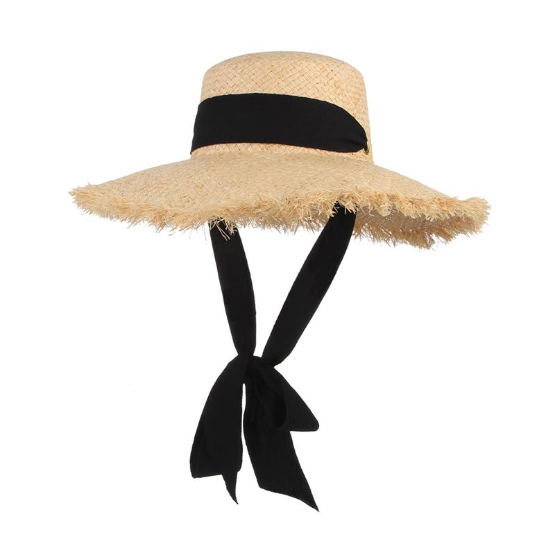 My Extreme Outdoor Activities Women's Khaki Summer Handmade Weave Raffia Straw Hats Wide Brim Floppy Sun Hat Beach Cap For 58Cm