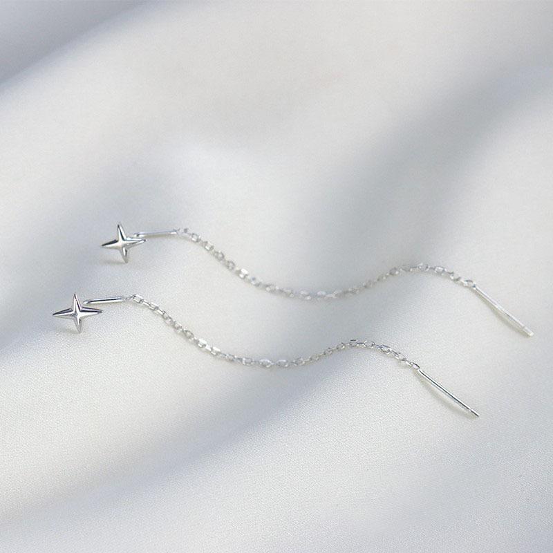 Fashion Long Tassel Ear Line Earrings For Women Korean Temperament Crystal Fish Tail Drop Earrings Girls Daily Party Jewelry