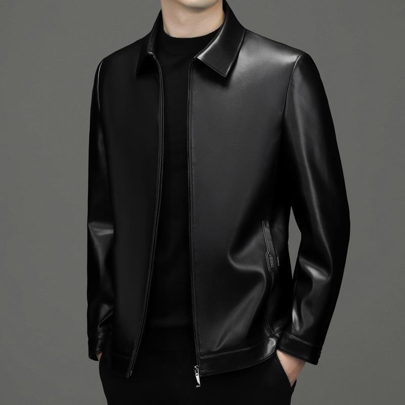 Shop Haining Leather Jacket Men's Jacket Short PU Leather Business Lapel Autumn Clothing Middle-aged Dad Leather Jacket