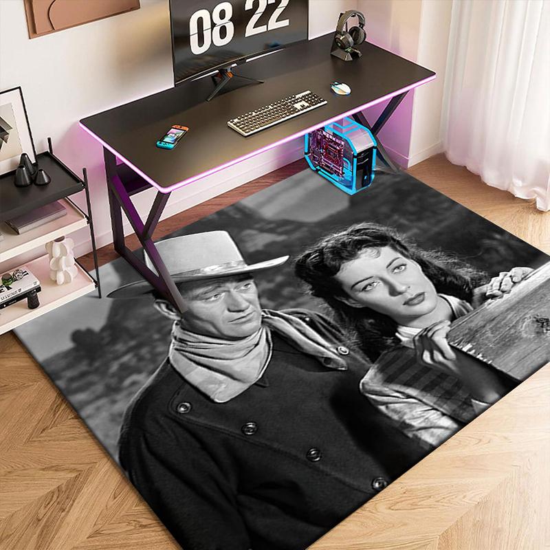 1pz Tappeto John Wayne e la Cowgirl Western per Soggiorno Camera da Letto Casa Decorazione Divano, Tappetino Antiscivolo per Giochi Bambini