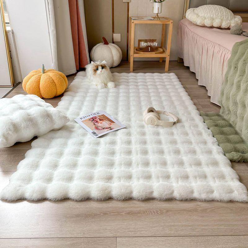 Alfombra de Felpa de Piel de Conejo Imitación Crema: Alfombra de Piso de Felpa Burbuja para Dormitorio, Mesita de Noche, Sala de Estar, Cojín para Ventana Mirador, Manta