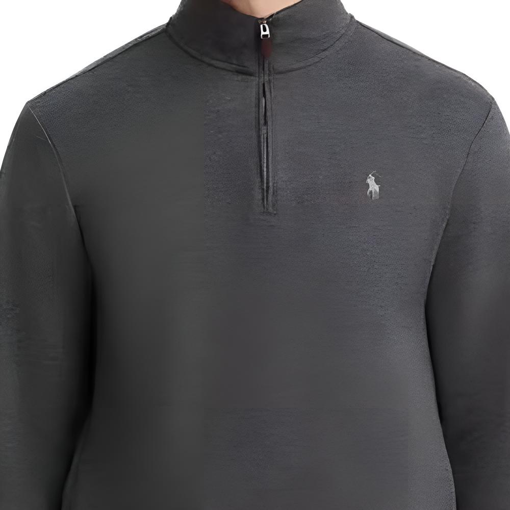 Polo Ralph Lauren FW24 Solid Logo Mock Neck Half-Zip Long Sleeve Knit Sweater Men sweater Gray 710909883-007