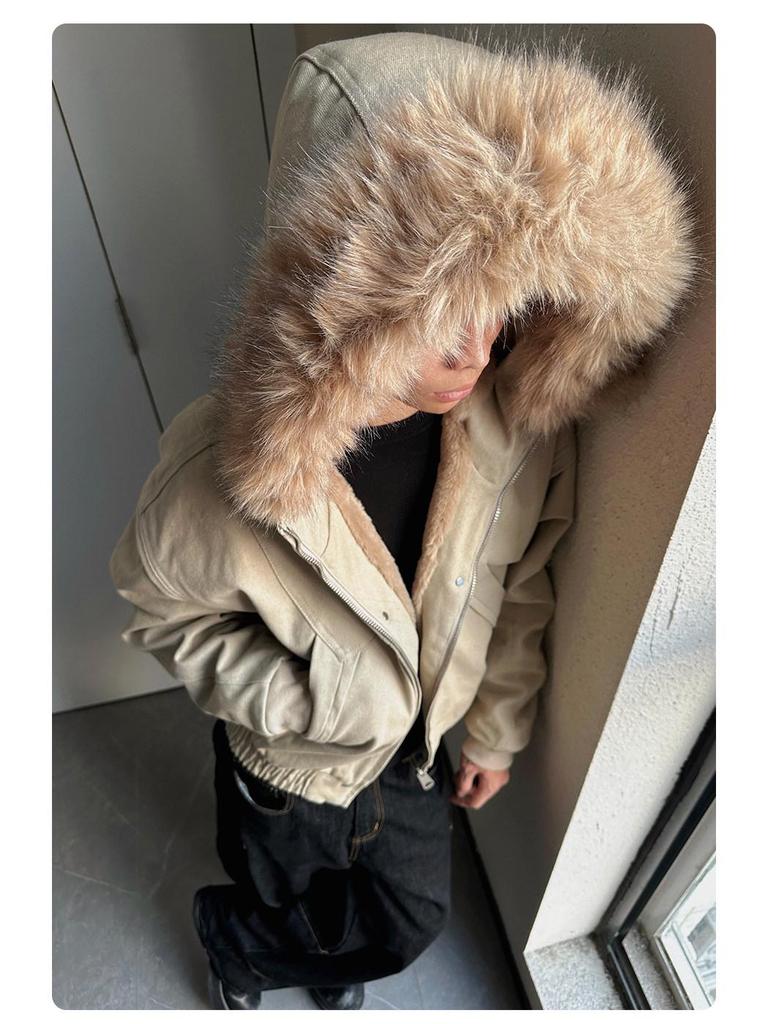 Madextreme Zuo Shan schwere Canvas-Jacke mit Fleecefutter und Pelzkragen-Kapuze