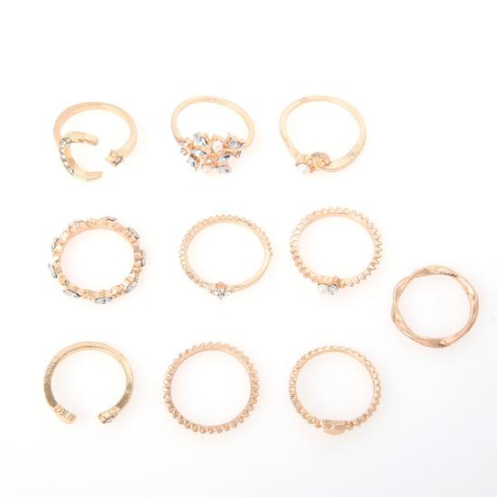 10Pcs Fashion Women Ring Geometric/Leaf/Moon/Heart Shape Non-fading Lightweight Creative Finger Ring for Gifts