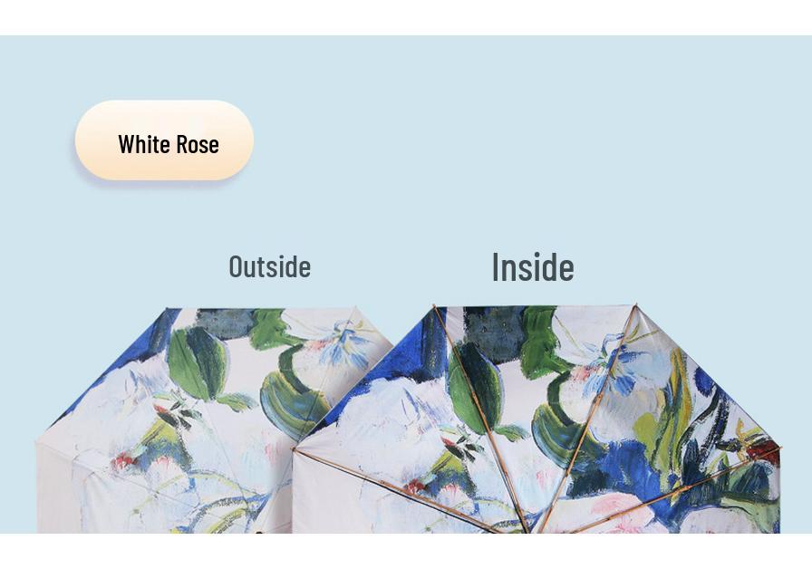 Automatic Black Glue Peony Sun & Rain Umbrella - Double-Layer Anti-UV, Oil Painting Design