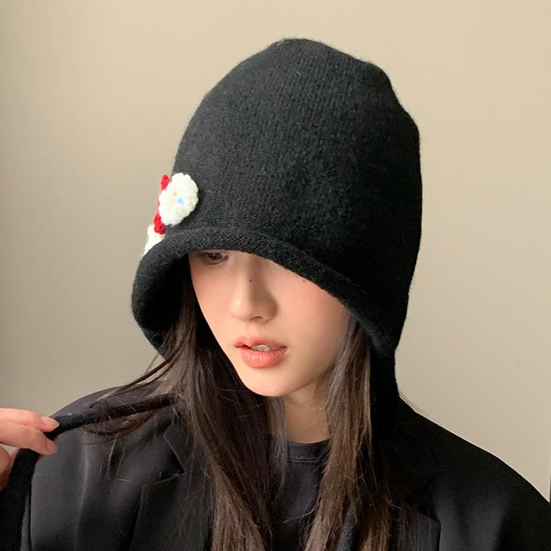 Autumn and Winter Flower Knitted Bucket Hat New Hat Female Cute Basin Hat Casual Bucket Hat