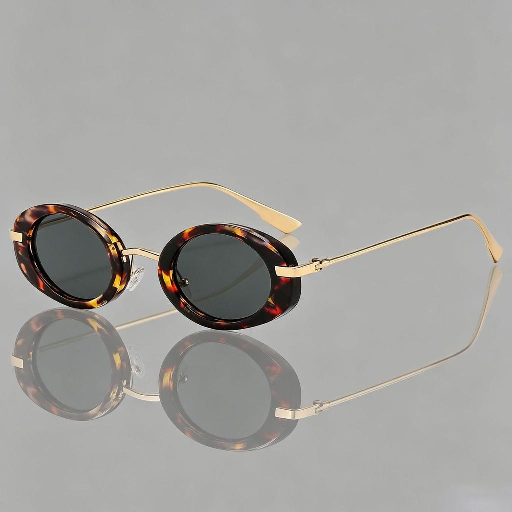 Occhiali da Sole Ovali Retro Transfrontalieri: Stile Europeo & Americano Telaio in Metallo alla Moda Sfilata di Moda 89261