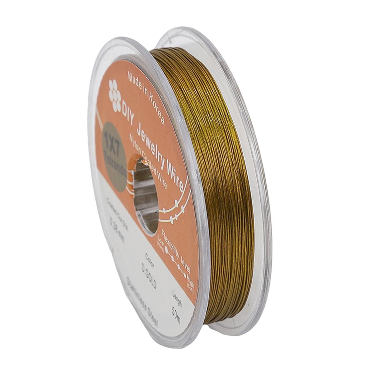 

50 метров/рулон, 2 размера, серебристый, белый, золотой цвет, стальная проволока для изготовления ювелирных изделий своими руками, браслетов и ожерелий 0.38mm золотой