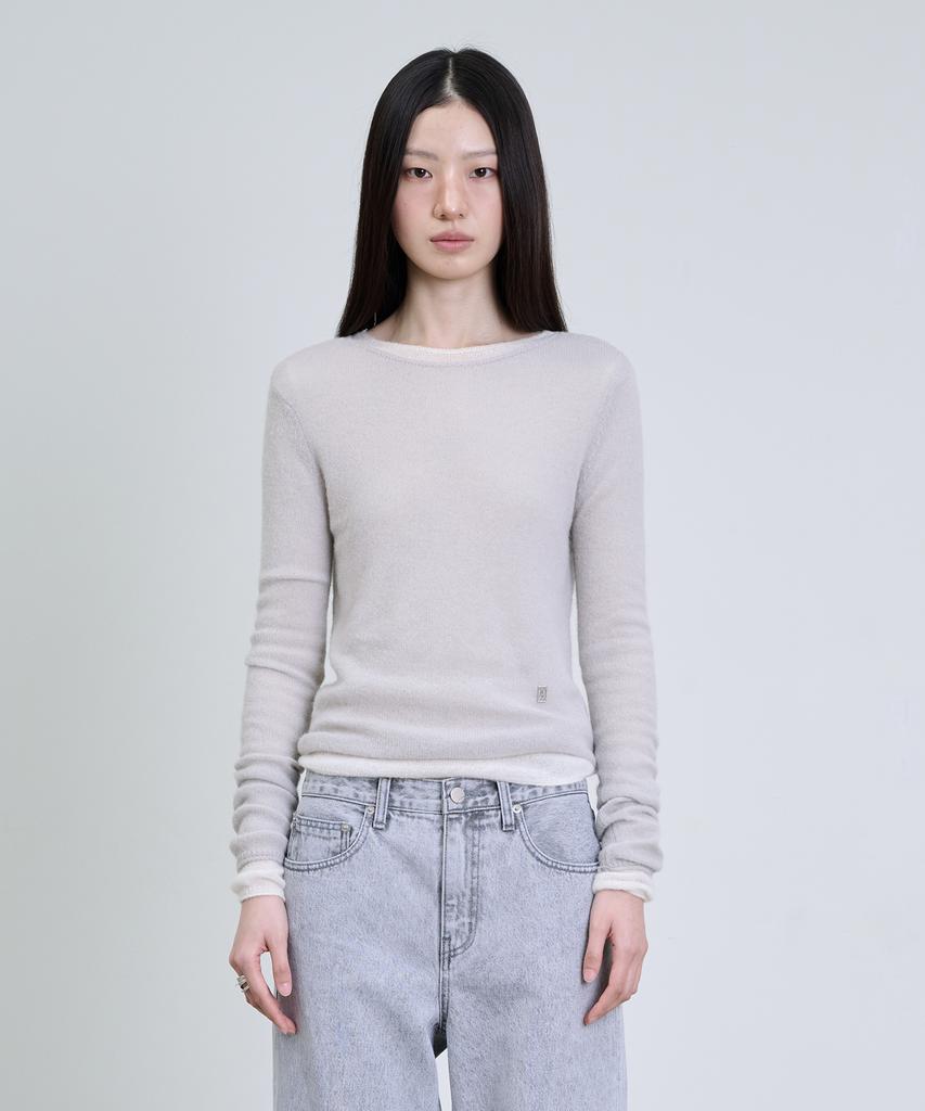 Deoaeteus Alpaca Wool Sheer Boatneck Pullover_Light Gray