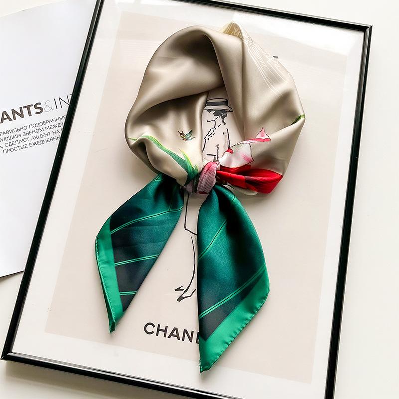 

70x70cm Square Scarf Women Silk Feeling Small Headscarf Hair Bands Lady Foulard Bandana Female Fashion Floral Scarves Wraps