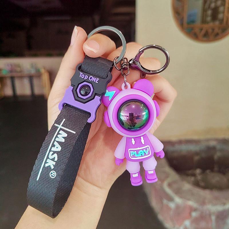 

Cartoon Charming Bear Astronaut Keychain Silicone Bag Charm Cute Car Decoration Keys StyleL