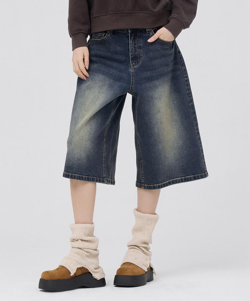 CHASECULT Unisex Bermuda Wide Denim Pants - Navy