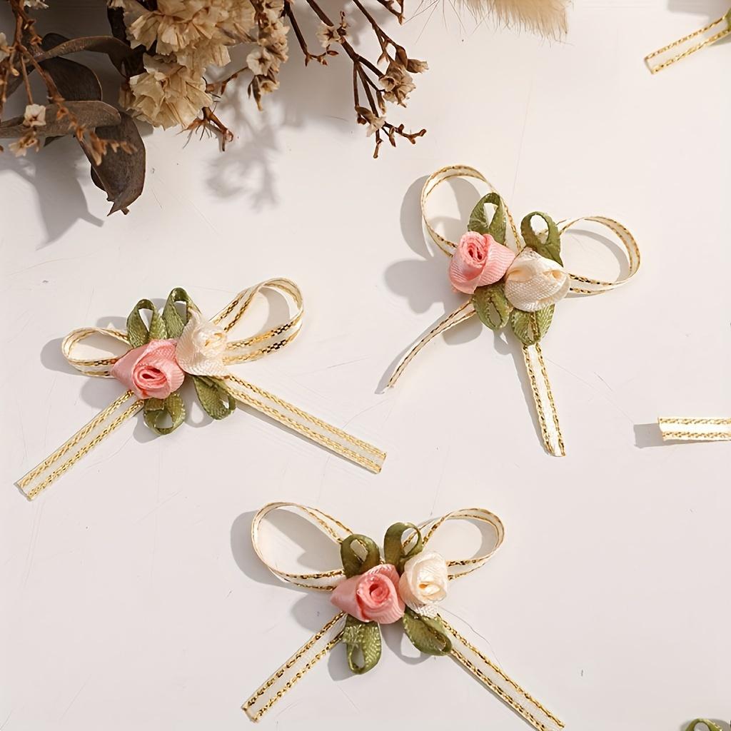 50pcs Elegant Rose Bows with Floral Accents, Mixed Colors for DIY Crafts & Gift Wrapping - Ideal for Weddings, Holidays, Birthdays & Home Decor