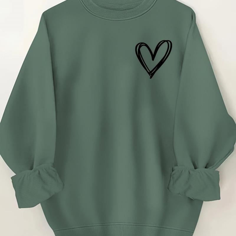 Heart Print Crewneck Sweater - European & American Style 1XL