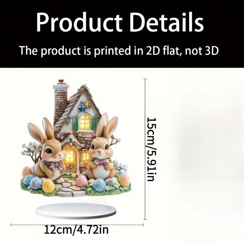 2D Flat Easter Charming Rabbit House Acrylic Decoration, Bow Tied Bunnies & Colorful Eggs, Suitable for wall decoration, porch, room, villa, accents H
