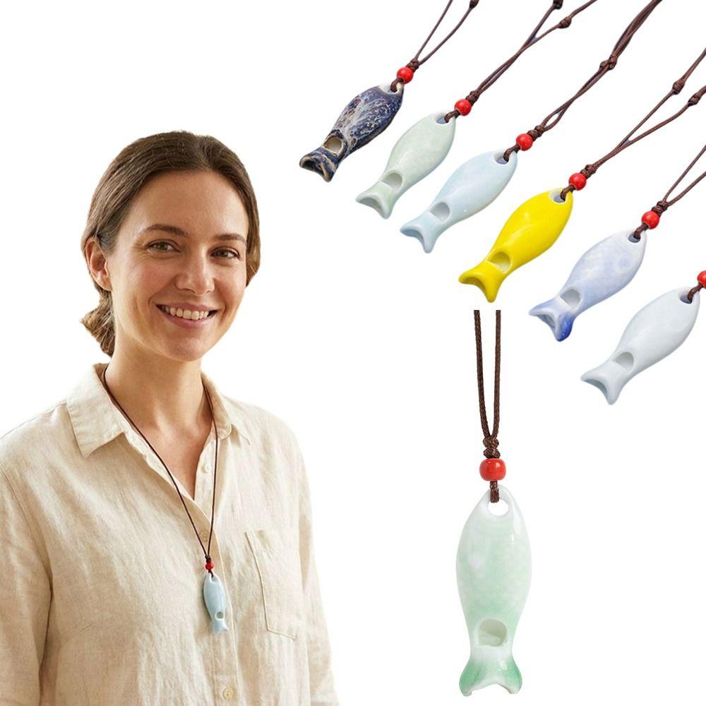 Handmade Fish Whistle Necklace Adjustable Cord Porcelain Fish Pendant Jewelry Accessories