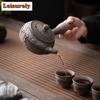 Japanese Style Gilded Iron Glaze Charcoal Stove Tea Brewing Lifting Beam Pot Open Flame Burning Rough Pottery Side Hanlde Kettle